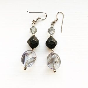 Vintage chic gray & black beaded drop earrings